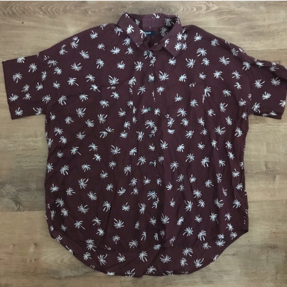 Madewell Maroon Palm Print Button Down Shirt